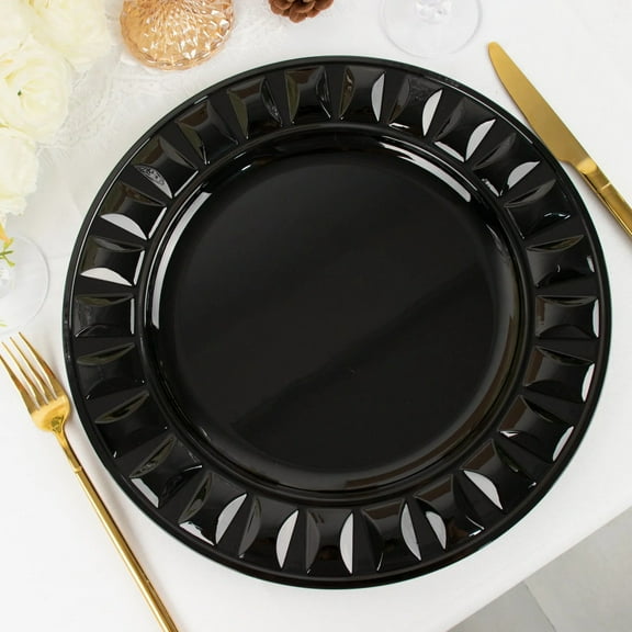 Balsa Circle 6 Black Round 13 in Plastic Charger Plates Bejeweled Trim Wedding Party Events Decorations Supplies