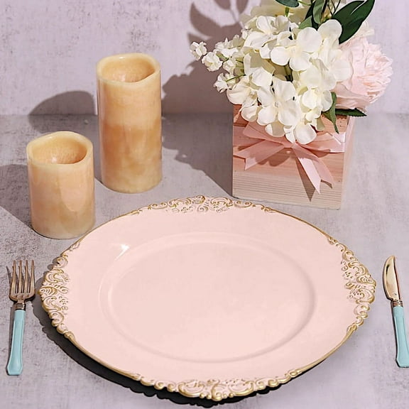 Balsa Circle 6 Blush 13" Acrylic Round Charger Plates Decorations Embossed Rim