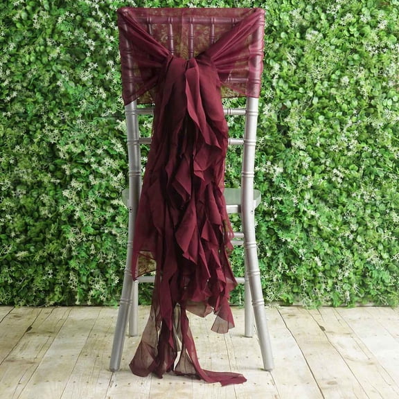 BalsaCircle 6 Burgund Premium Solid Curly Chiffon Chair Sashes Wedding Slipcovers