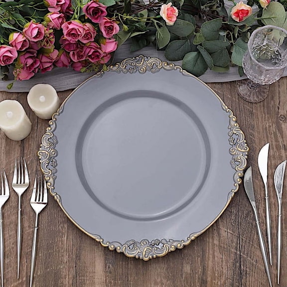 Balsa Circle 6 Charcoal Gray 13" Acrylic Round Charger Plates Decorations Embossed Rim