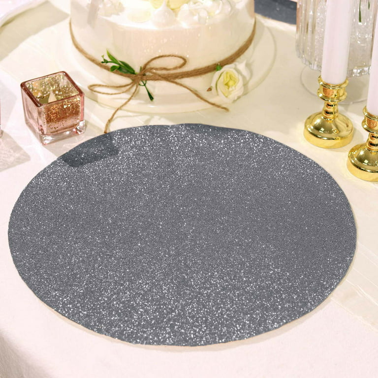 BalsaCircle 6 Charcoal Gray 13 Round Glitter Faux Leather Table PLacemats
