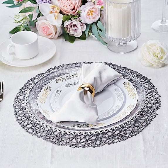 BalsaCircle 6 Charcoal Gray 15" Round Vinyl String PLacemats Wedding Party Decor