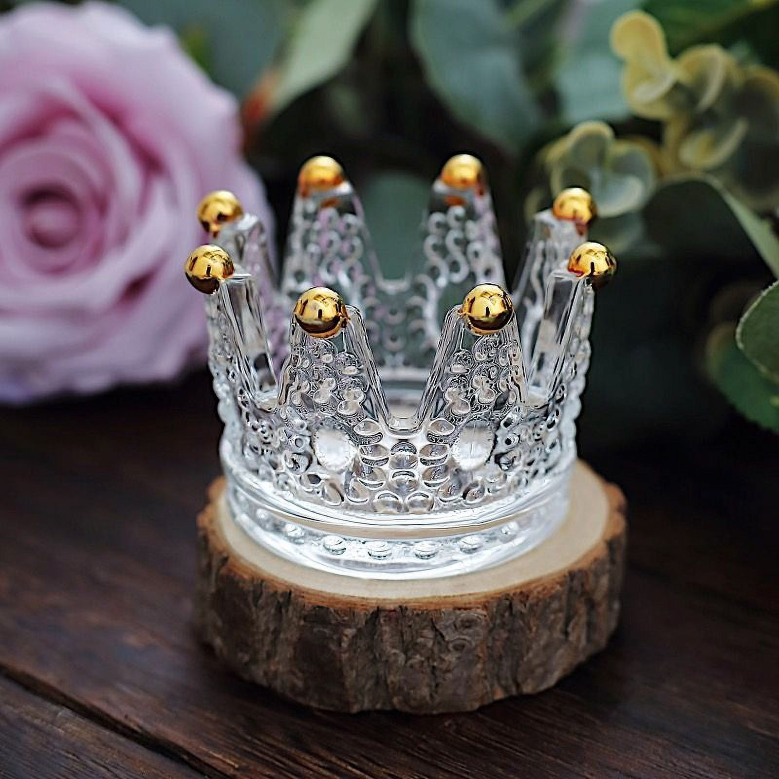 BalsaCircle Clear 3x2 in Crown Crystal Glass Tealight Candle