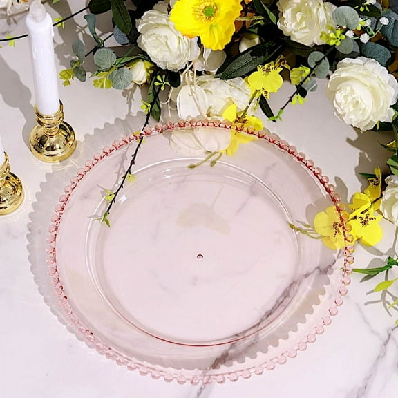 Balsa Circle 6 Clear Blush 13" Beaded Trim Acrylic Wooden Textured Round Acrylic Charger Plates