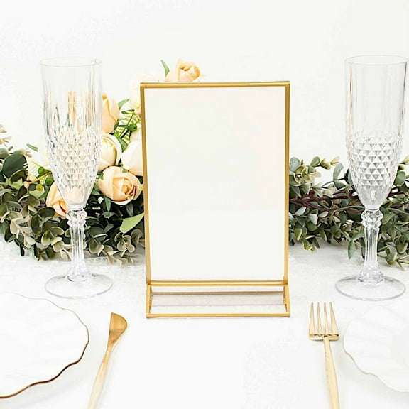 BalsaCircle 6 Clear Gold 5x9" Freestanding Table Sign Holders Acrylic Display Stands Party Decorations