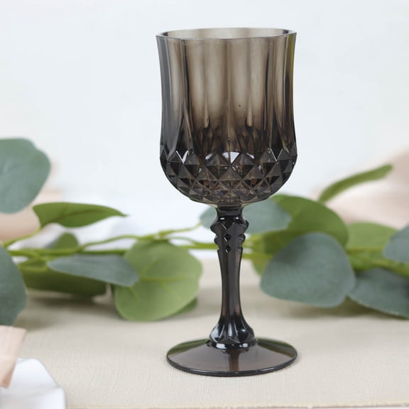 Balsa Circle 6 Disposable 8 oz Black Crystal Cut Goblets Plastic Wine Glasses Party Events Tableware Decorations