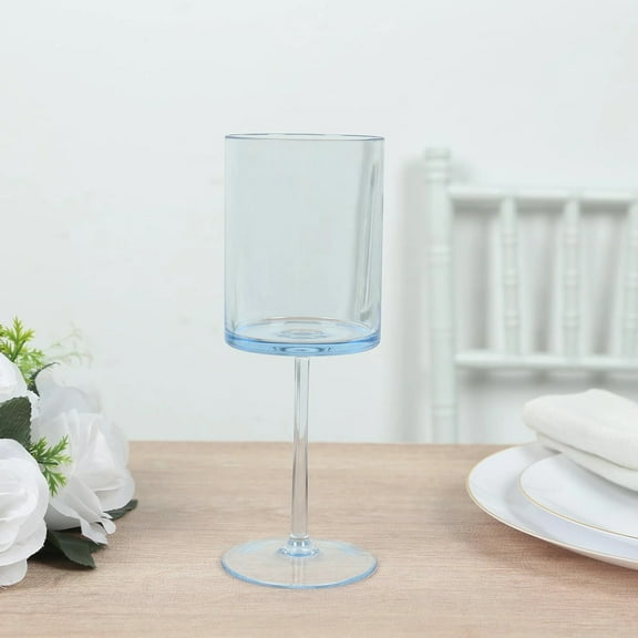 Balsa Circle 6 Dusty Blue Transparent 10 oz Plastic Cylindrical Wine Glasses with Long Stem Drinkware Weddings Parties Events Receptions Home Bar Cocktails Dining Tableware Decorations
