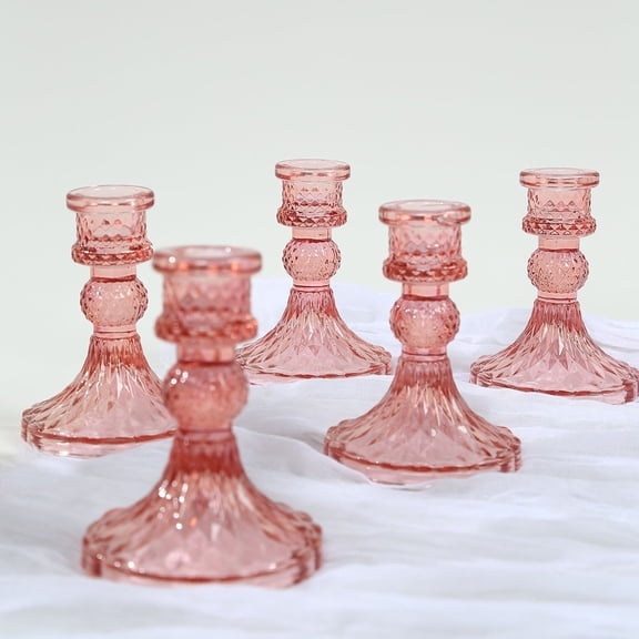 BalsaCircle 6 Dusty Rose Reversible 4 in Glass Votive Taper CANDLE HOLDERS Diamond Pattern