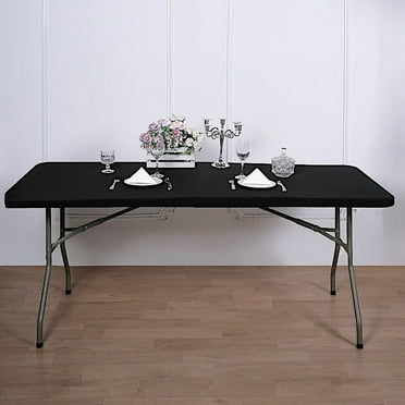 BalsaCircle 6 Feet Black Fitted Spandex Rectangular Table Top Cover Trade Show Booth Linens