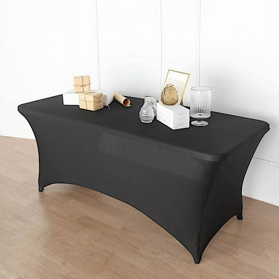 Balsa Circle 6 Feet Black Fitted Spandex Tablecloth Open Back Rectangle Table Cover Event