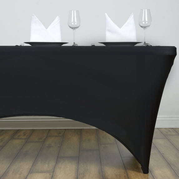 Balsa Circle 6 Feet Rectangular Spandex Fitted Stretchable Elastic Tablecloth Black