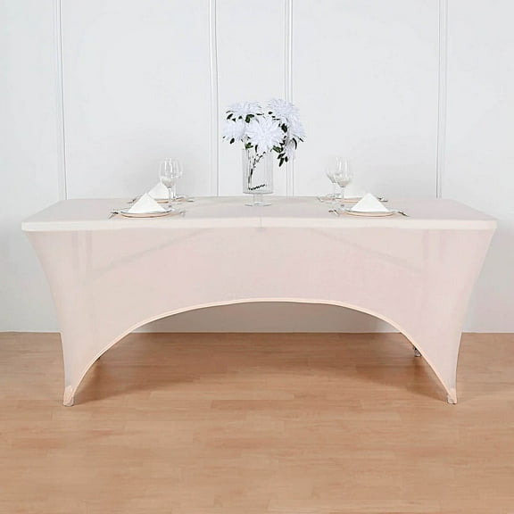Balsa Circle 6 Feet Rectangular Spandex Fitted Stretchable Elastic Tablecloth Blush