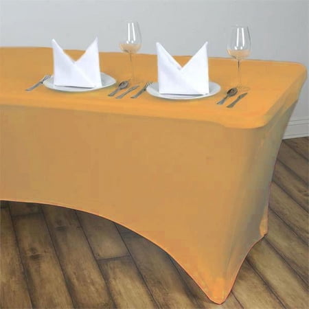 BalsaCircle 6 Feet Rectangular Spandex Fitted Stretchable Elastic Tablecloth Gold