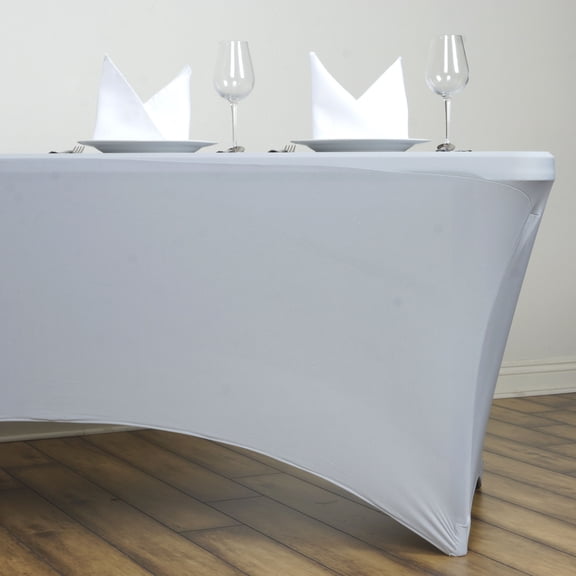 Balsa Circle 6 Feet Rectangular Spandex Fitted Stretchable Elastic Tablecloth Silver