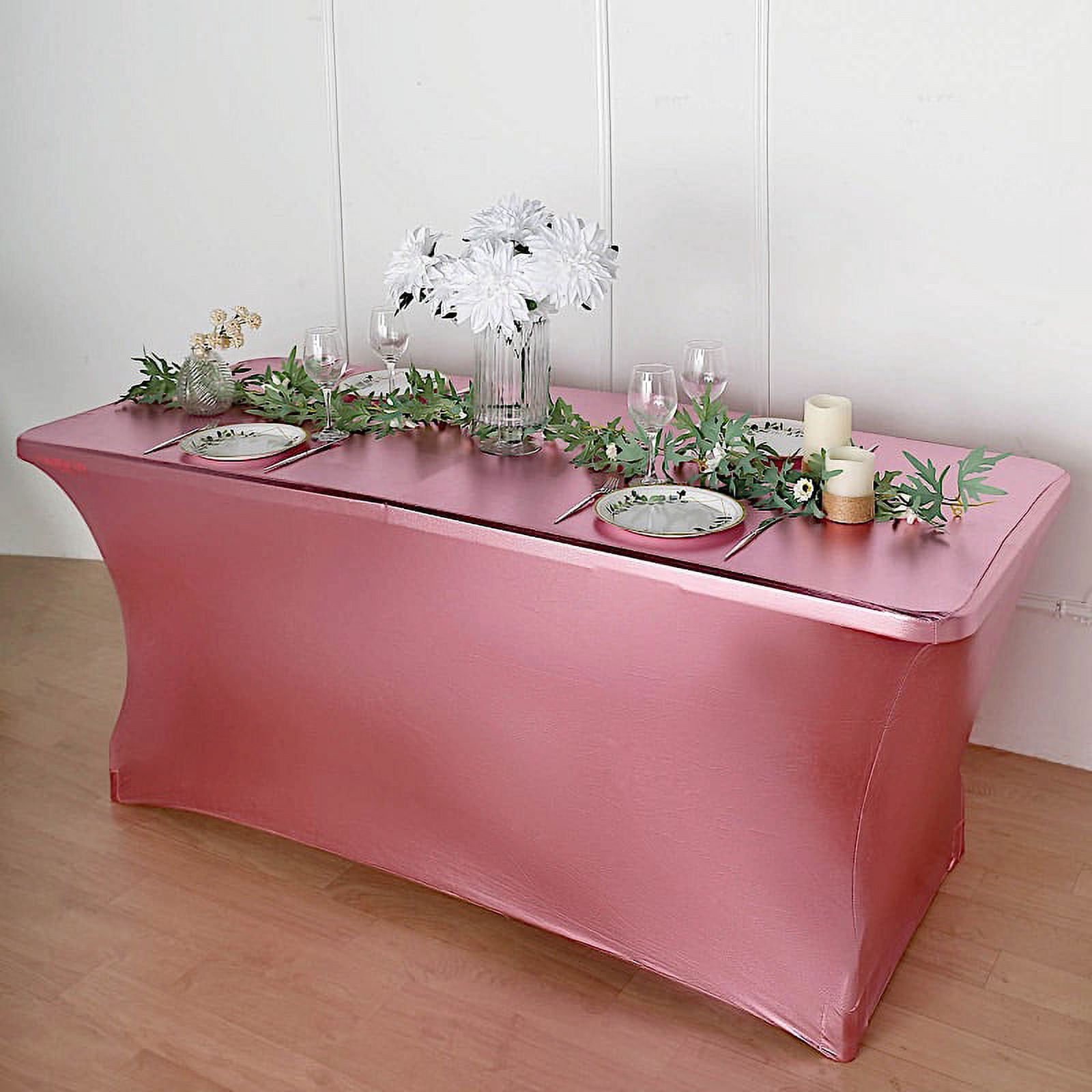BalsaCircle 6 Feet Rose Gold Fitted Spandex Tablecloth Metallic Table ...