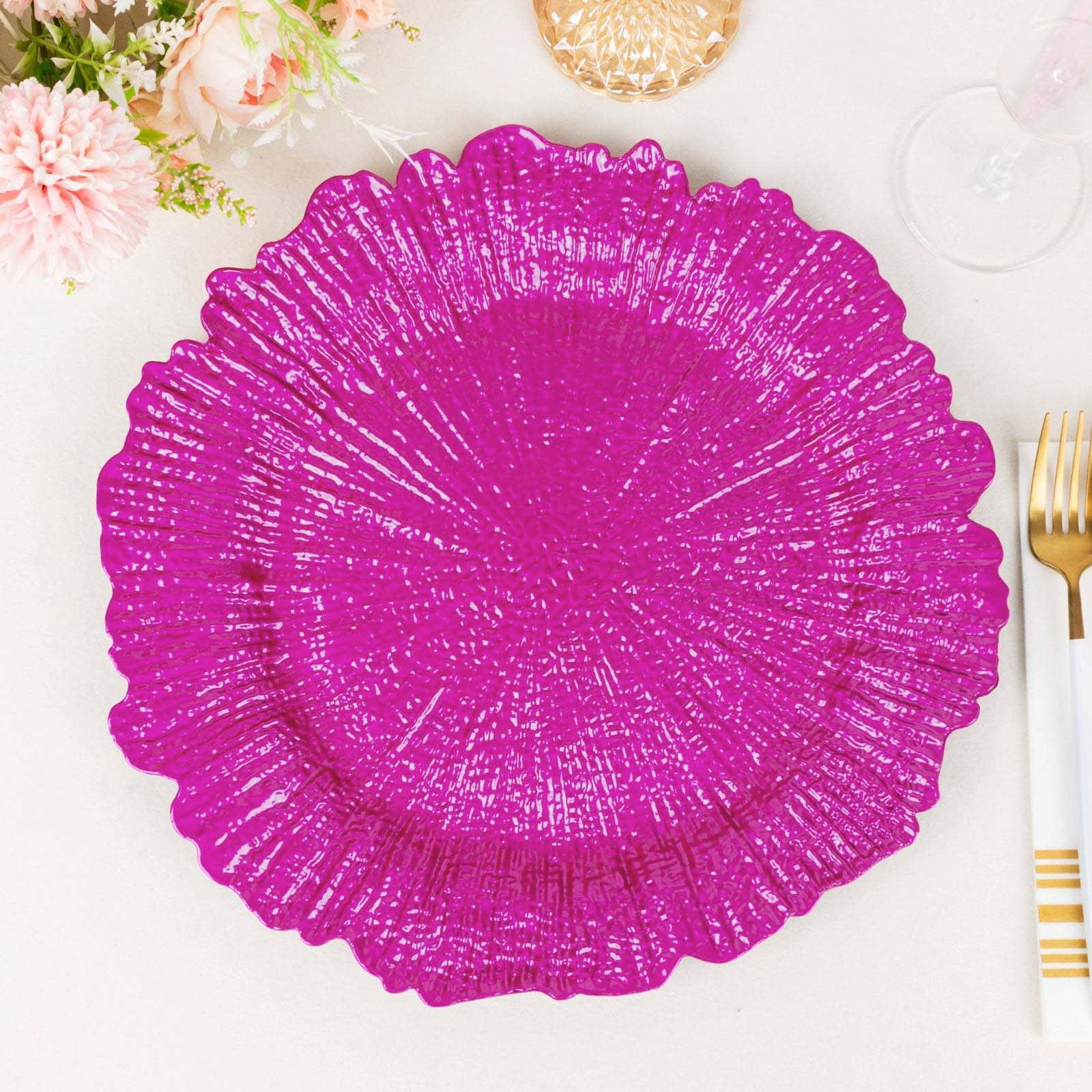 Fuchsia Round Reef Acrylic Charger Plates, 13-Inch, Set of 6