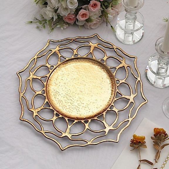 Balsa Circle 6 Gold 13" Acrylic Round Charger Plates Flower Cutout Design Party Events Decorations Supplies
