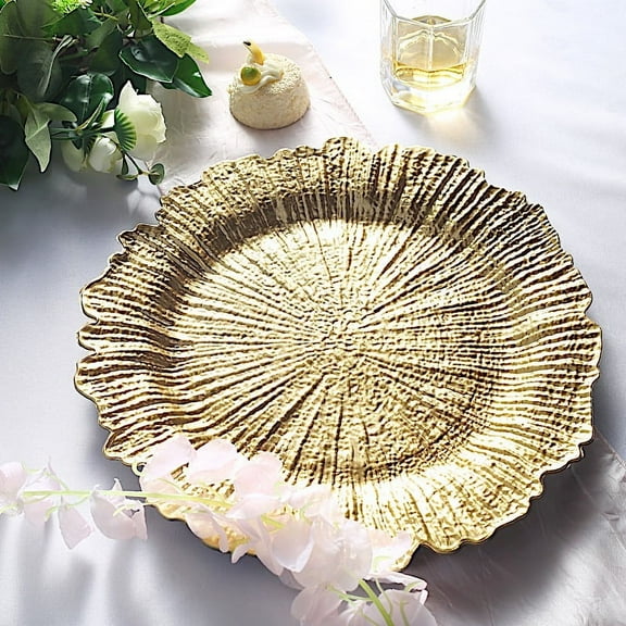BalsaCircle 6 Gold 13" Acrylic Wooden Textured Round Reef Charger Plates