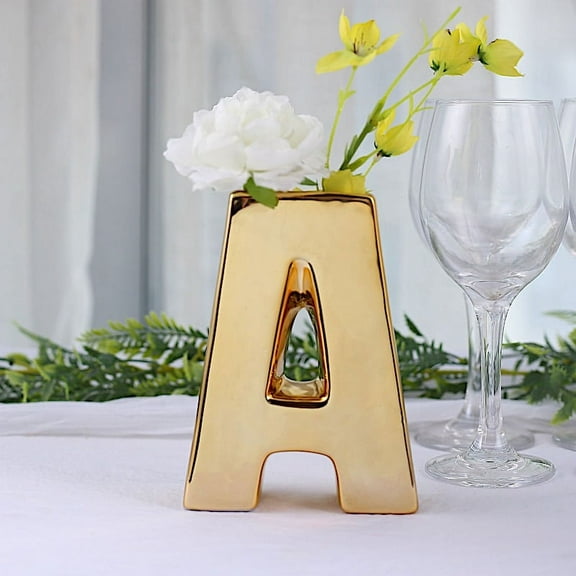 BalsaCircle 6" Gold A Metallic Letters Symbols Ceramic Flower Vase Centerpiece Wedding Party Events Decorations