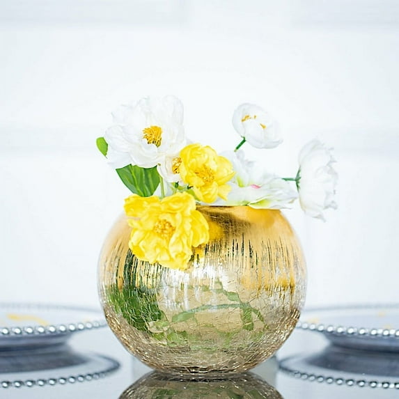 BalsaCircle 6" Gold Crackle Glass Round Candle Holder Vase Wedding Party Centerpieces Decorations