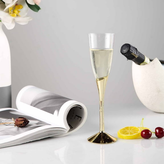 Balsa Circle 6 Gold Plastic Champagne Flutes 5 oz Disposable Glasses Favor Holders Wedding Party Buffet Tableware
