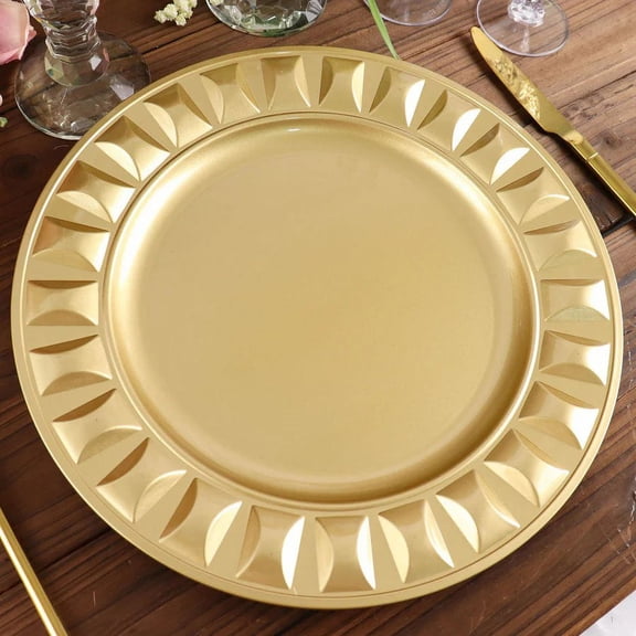 Balsa Circle 6 Gold Round 13 in Plastic Charger Plates Bejeweled Trim Wedding Party Events Decorations Supplies