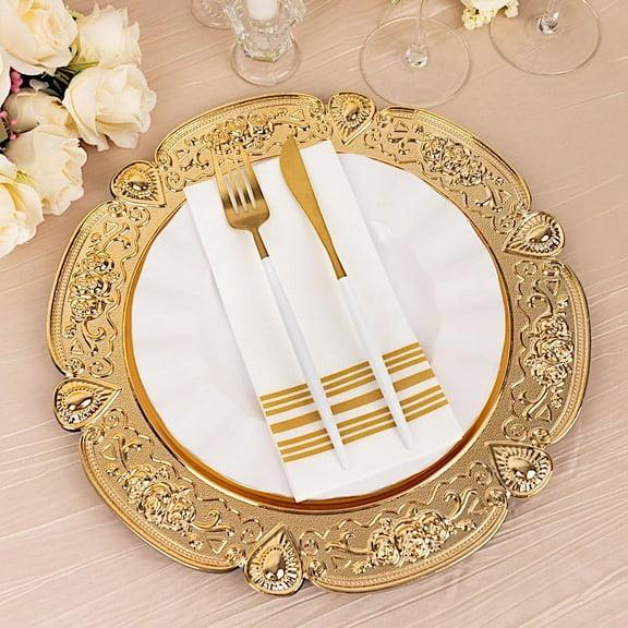 BalsaCircle 6 Gold Round 13 in Plastic Charger Plates Floral Embossed Design Scalloped Rim Party Decorations