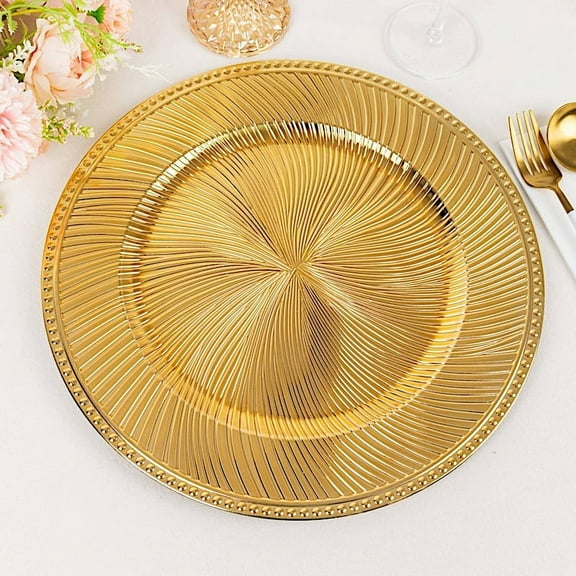 BalsaCircle 6 Gold Round 13 in Swirl Acrylic Charger Plates Metallic Design Beaded Rim Party Decorations