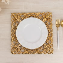BalsaCircle 6 Gold Square 12 in Vintage Acrylic Charger Plates with Hollow Lace Borders Party Decorations Supplies