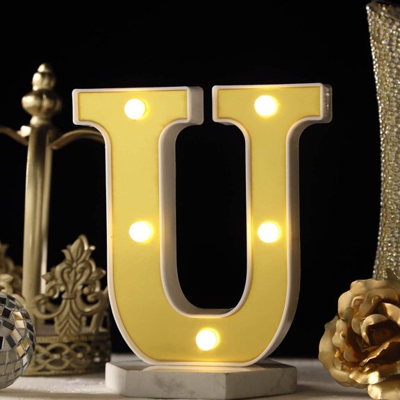 BalsaCircle 6" Gold U Marquee Warm White LED Lighted Sign Wedding Graduation Party Decorations