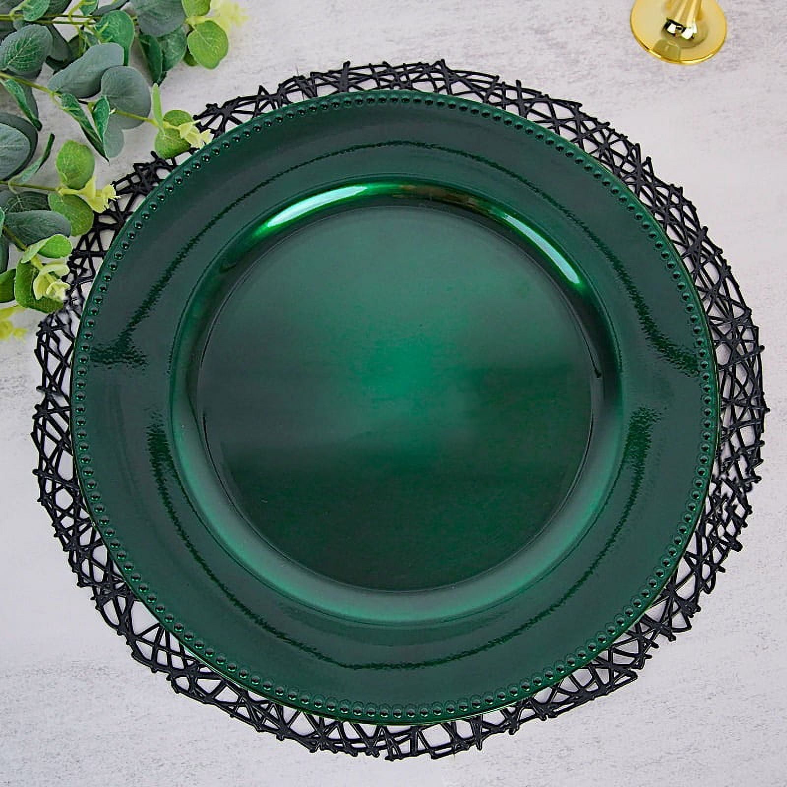Hunter Green Beaded Edge 13" Acrylic Charger Plates, Set of 6