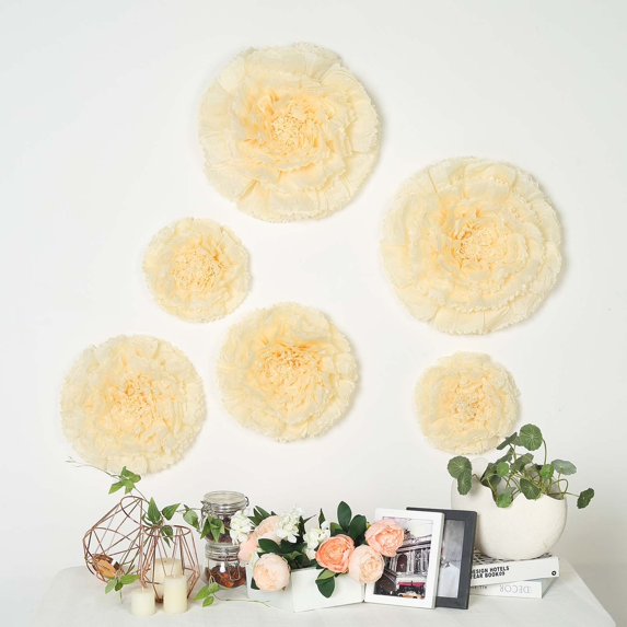 BalsaCircle 6 Ivory Cream Carnations 12" 16" 20" Large Tissue Paper Flowers Wall Backdrop
