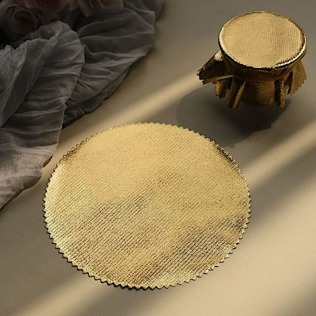 BalsaCircle 6 Metallic 6" Gold Round Lame Fabric Jar Covers Satin Tie String Party Events ...