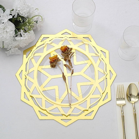 Balsa Circle 6 Metallic Gold 13 in Disposable Cardboard Placemats Laser Cut Geometric Star Design Party Events