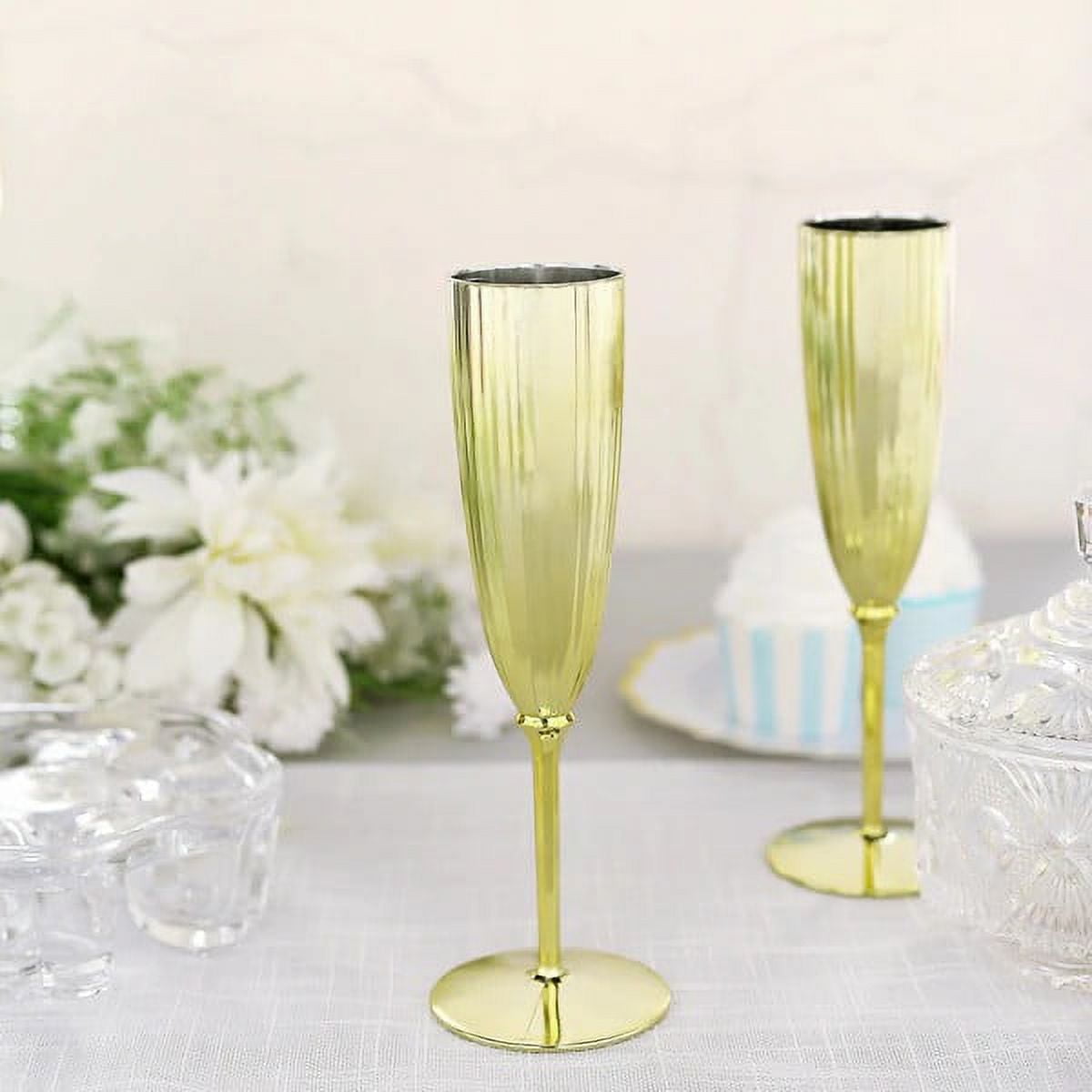BloominGoods 50 Plastic Gold Rimmed Champagne Flutes, 5.5 oz. Clear Hard  Disposable Party & Wedding Glass