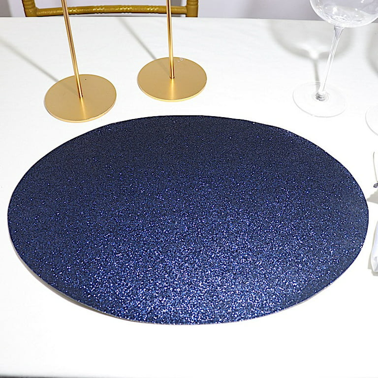6 DUSTY BLUE 13 Round Glittered Faux Leather PLACEMATS Wedding Decorations