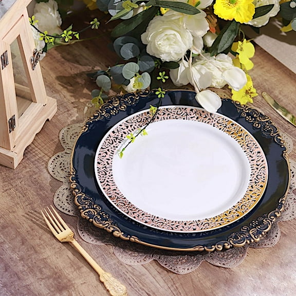 Balsa Circle 6 Navy Blue 13" Acrylic Round Charger Plates Decorations Embossed Rim