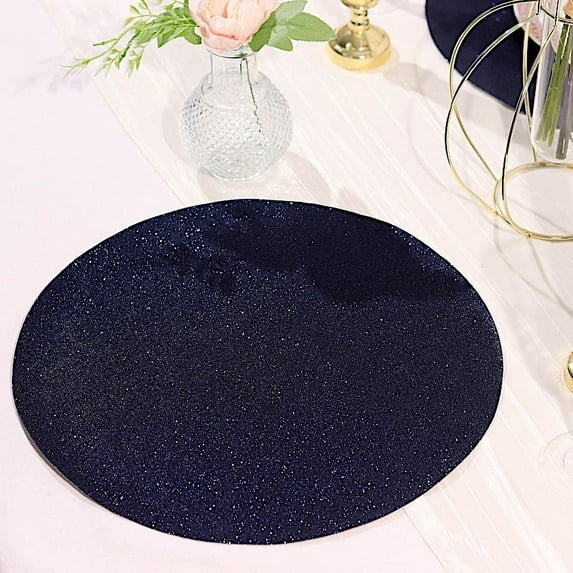 BalsaCircle 6 Navy Blue 13" Round Glitter Faux Leather Table PLacemats