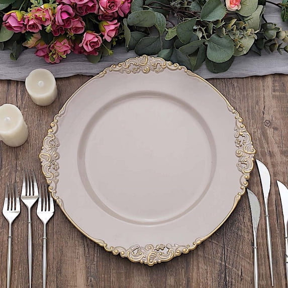 Balsa Circle 6 Nude 13" Acrylic Round Charger Plates Decorations Embossed Rim