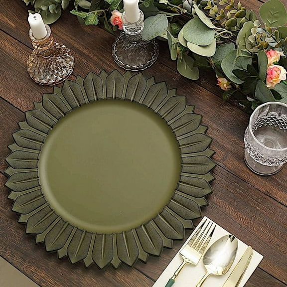 BalsaCircle 6 Olive Green Round 13 in Sunflower Design Matte Plastic Dinner Charger Plates Party Events Decorations