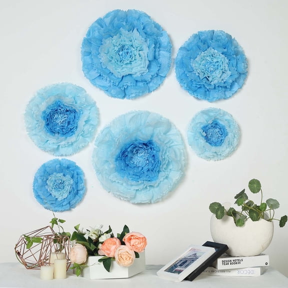 BalsaCircle 6 Pieces 12" 16" 20" Aqua Blue Carnations Large Tissue Paper Flowers Wall
