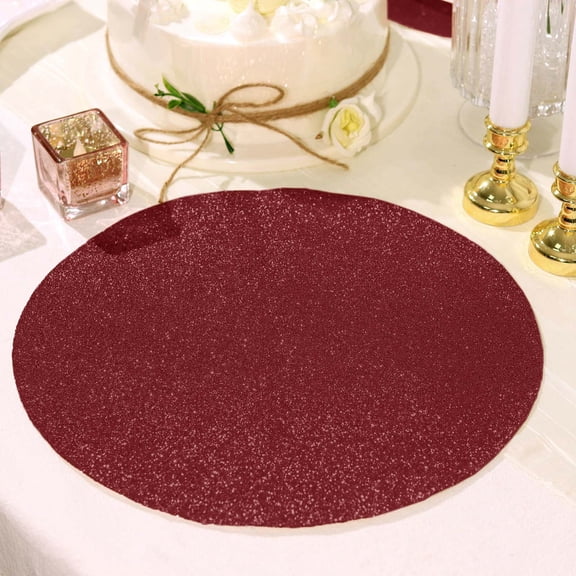 Balsa Circle 6 Burgundy 13" Round Glitter Faux Leather Table PLacemats