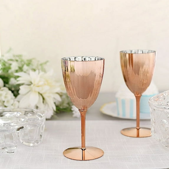 BalsaCircle 6 Pieces 8 oz Metallic Blush Premium Disposable Plastic Wine Glasses Tableware
