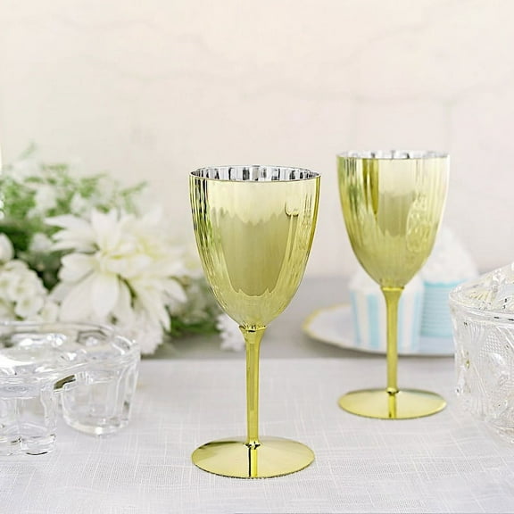 BalsaCircle 6 Pieces 8 oz Metallic Gold Premium Disposable Plastic Wine Glasses Tableware