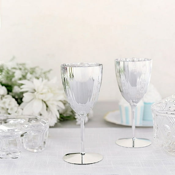 BalsaCircle 6 Pieces 8 oz Metallic Silver Premium Disposable Plastic Wine Glasses Tableware