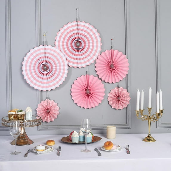 BalsaCircle 6 Pieces Pink Paper Fans Wall Hanging Decorations Party Birthday Accessories