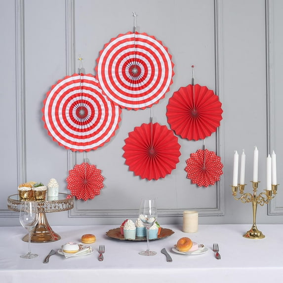 BalsaCircle 6 Pieces Red Paper Fans Wall Hanging Decorations Party Birthday Accessories