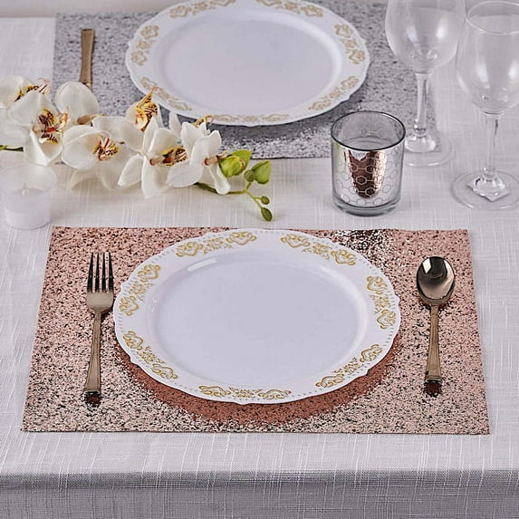 Balsa Circle 6 Pieces Rose Gold 16" Rectangle Glitter Faux Leather Placemats Party Decor