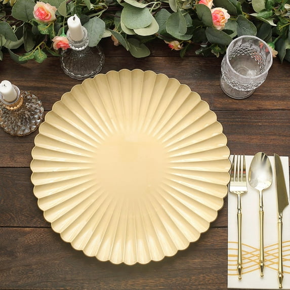 BalsaCircle 6 Plastic 13 in Gold Round Charger Plates Scalloped Shell Design Party Events Tableware Decorations