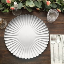 BalsaCircle 6 Plastic 13 in Silver Round Charger Plates Scalloped Shell Design Party Events Tableware Decorations
